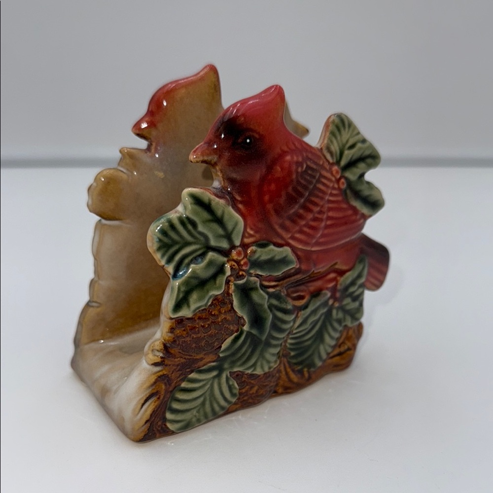TII COLLECTIONS CERAMIC RED CARDINAL HOLLY NAPKIN HOLDER